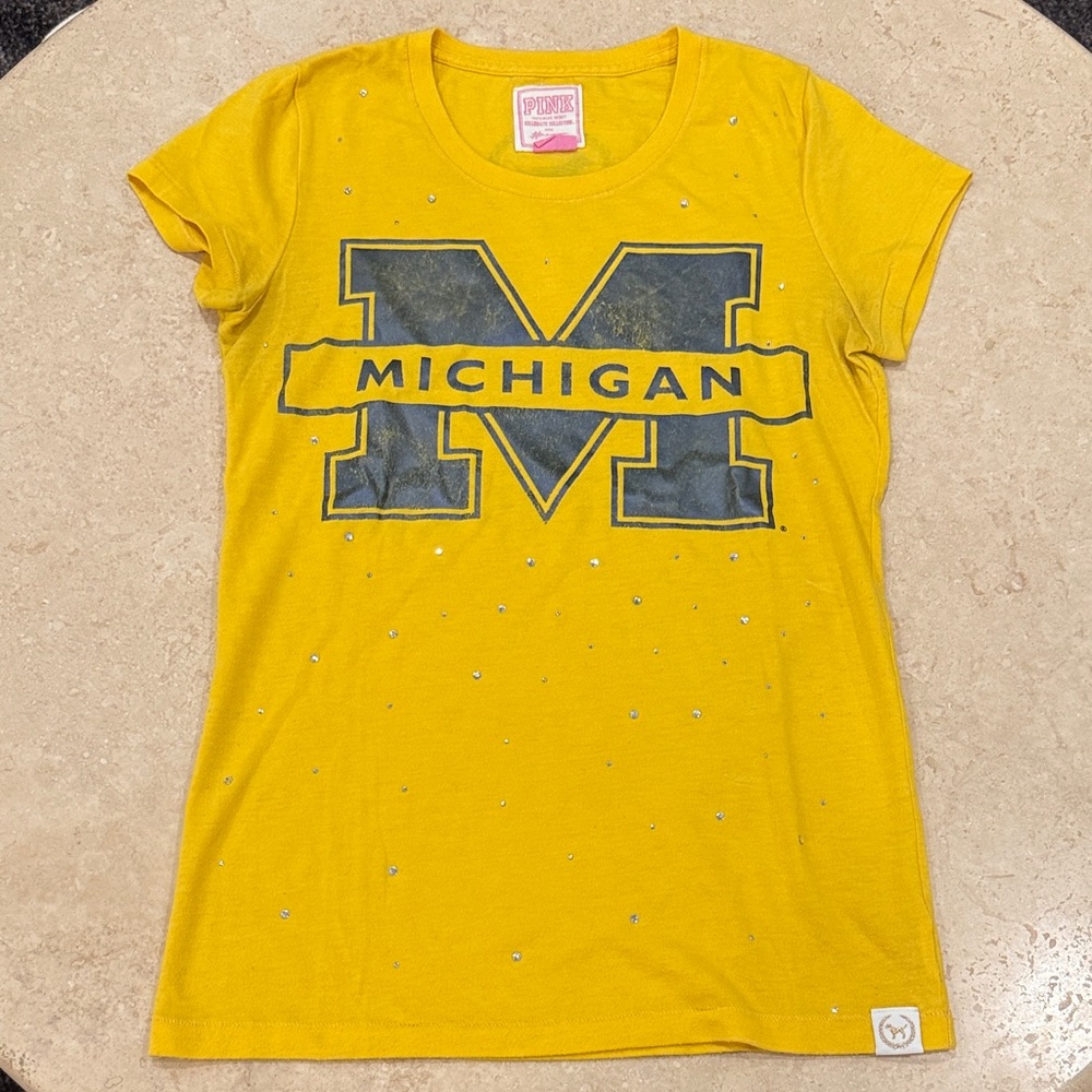PINK Victoria's Secret Yellow Michigan Tee